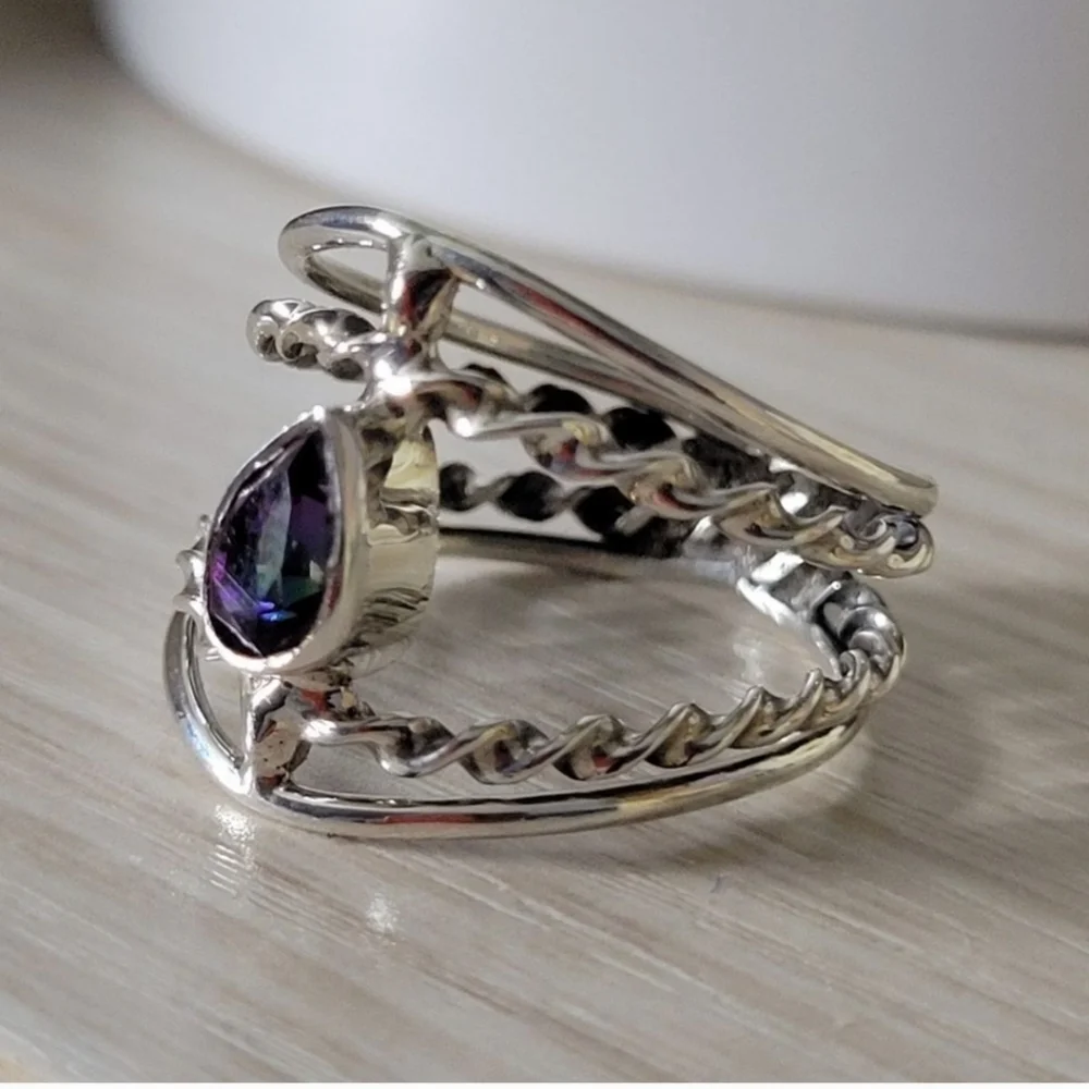 MYSTIC TOPAZ TWISTED STERLING RING - Picture 3 of 11